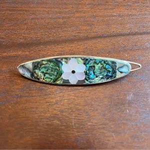 Vintage Mexico Alpaca Silver Mother of Pearl Inlay Daisy Hair Clip